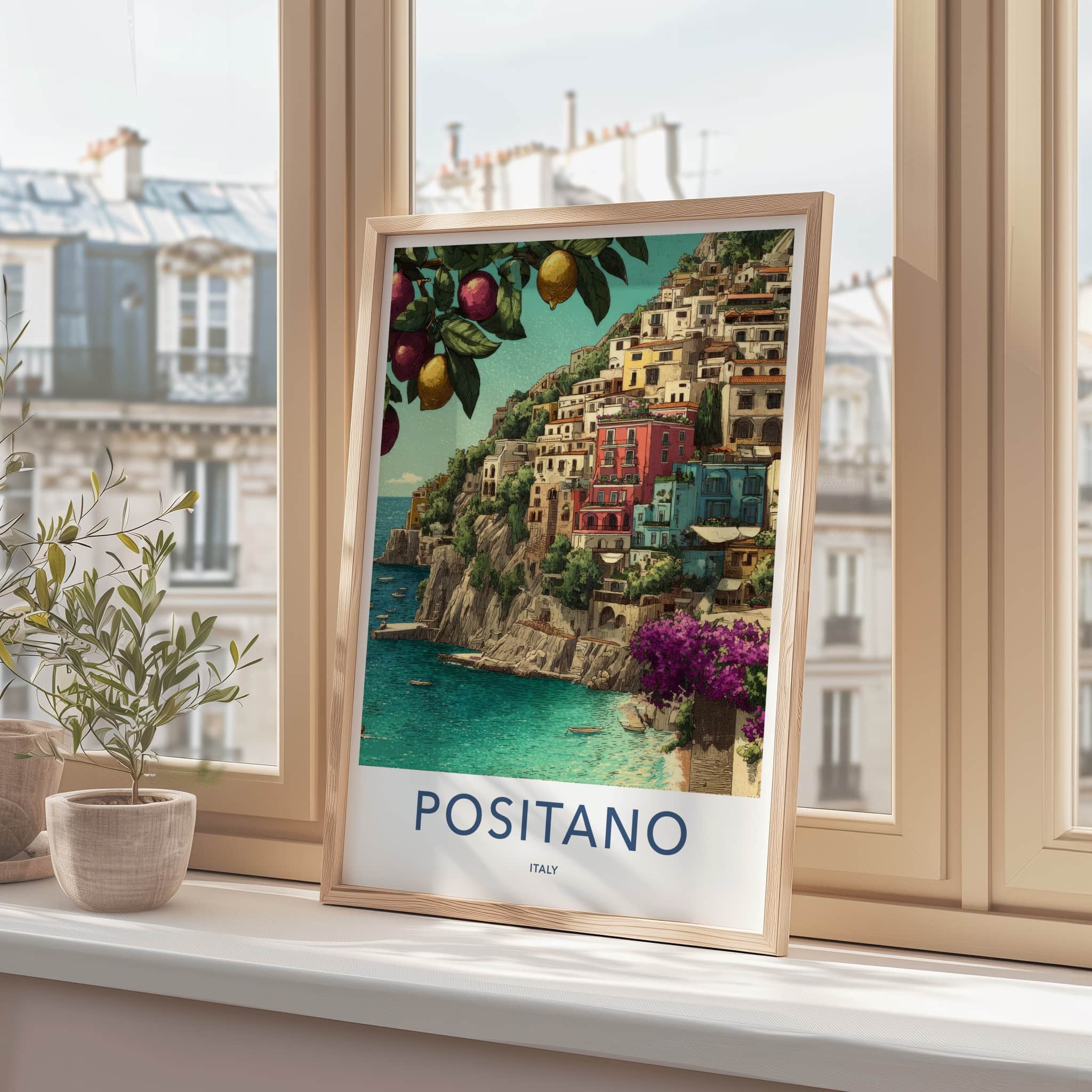 Positano Poster - Italy Travel Art - Coastal Village Lemons Gallery Art