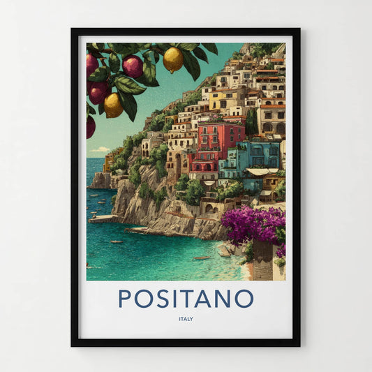 Positano Poster - Italy Travel Art - Coastal Village Lemons Gallery Art