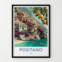 Positano Poster - Italy Travel Art - Colorful Cliffside Village Home Decor