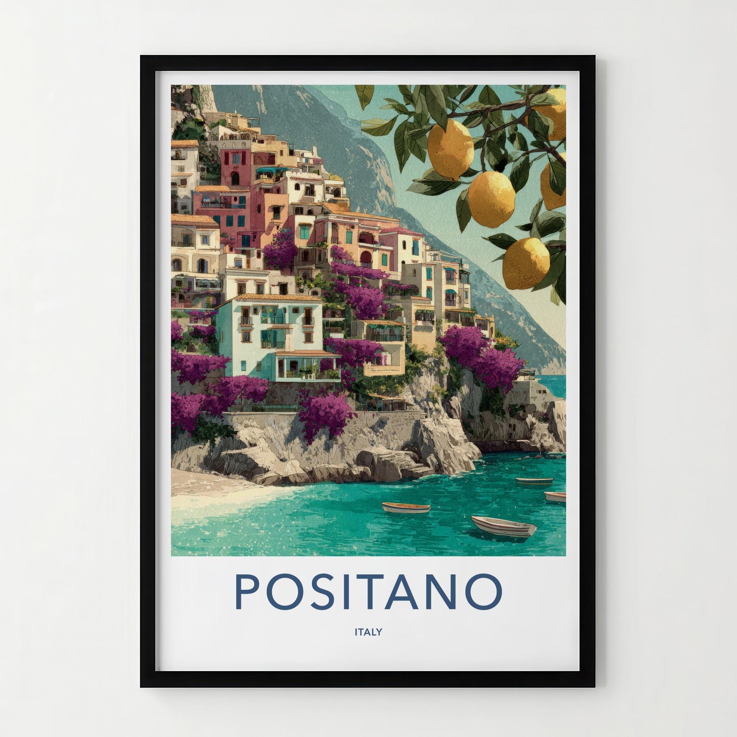 Positano Poster - Italy Travel Art - Colorful Cliffside Village Home Decor