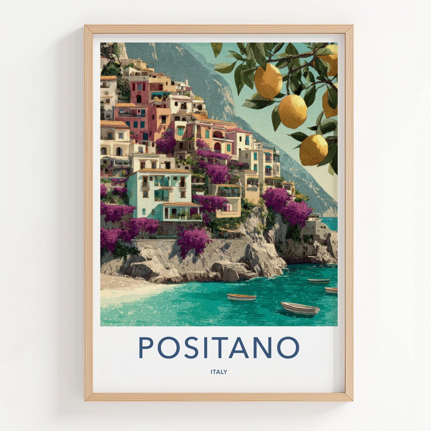Positano Poster - Italy Travel Art - Colorful Cliffside Village Home Decor