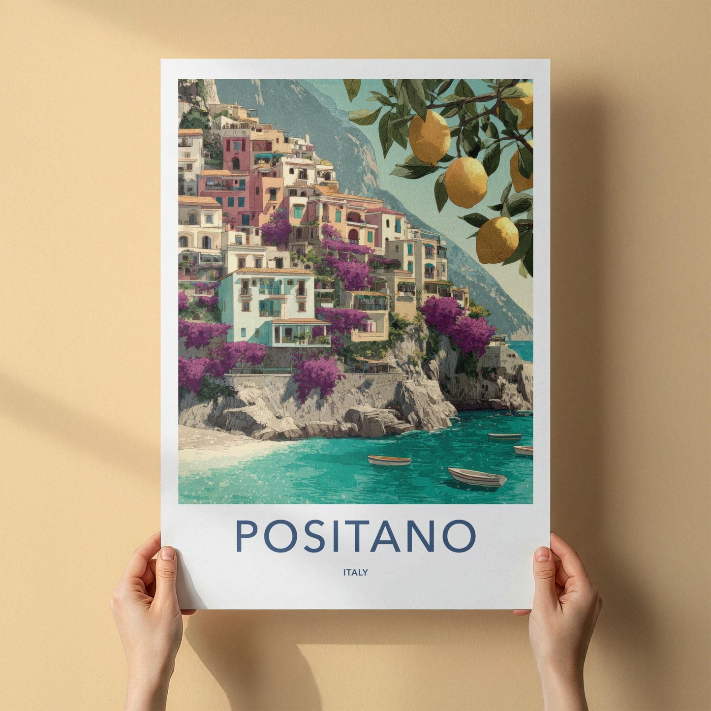 Positano Poster - Italy Travel Art - Colorful Cliffside Village Home Decor