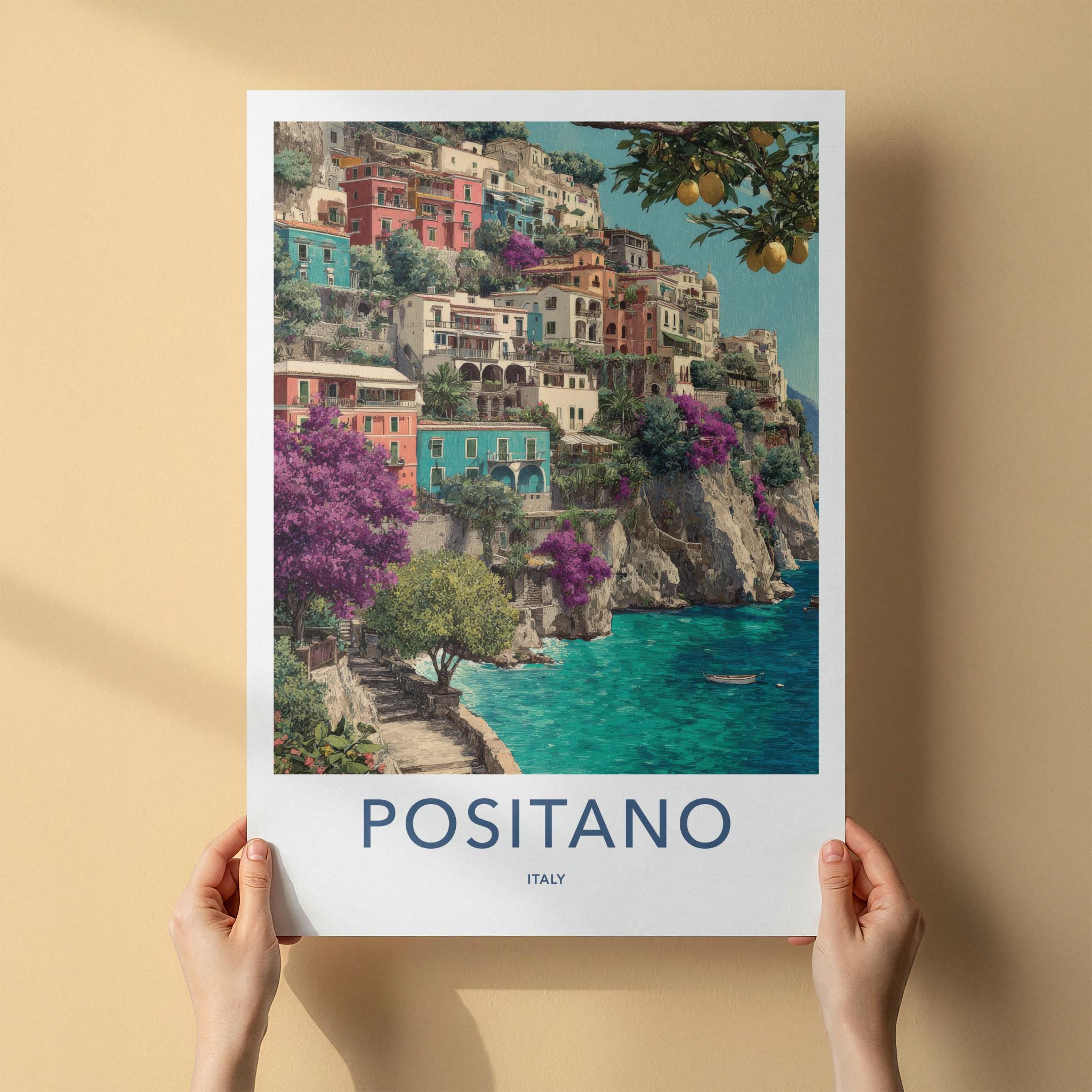 Positano Poster - Italy Travel Art - Vibrant Cliffside Village Home Decor