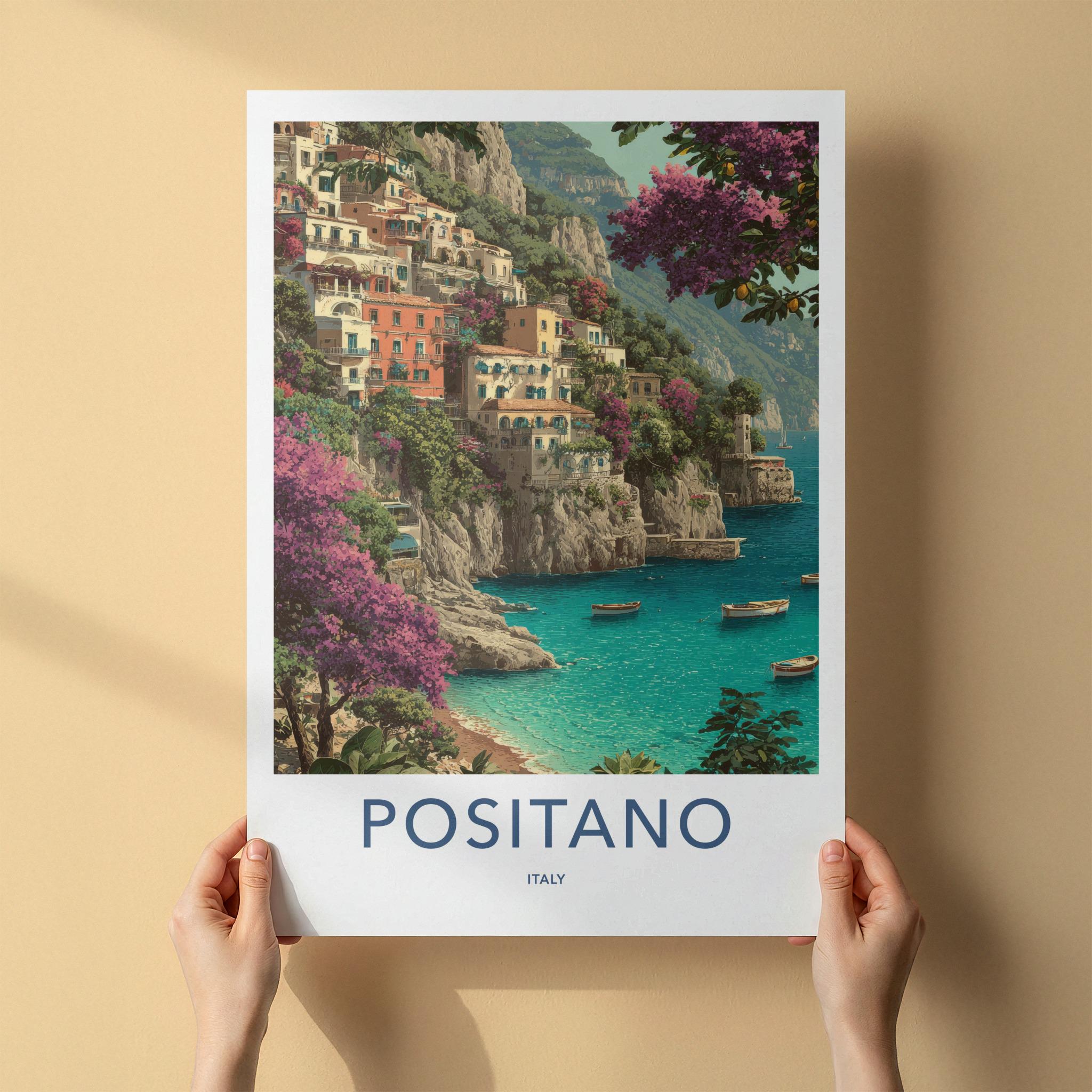 Positano Poster - Italy Travel Art - Vibrant Coastal Town Home Decor