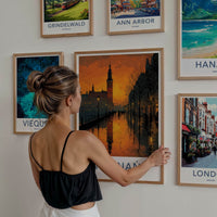 Poznan Poster - Poland Travel Art - Dusk Tower Reflections Wall Decor