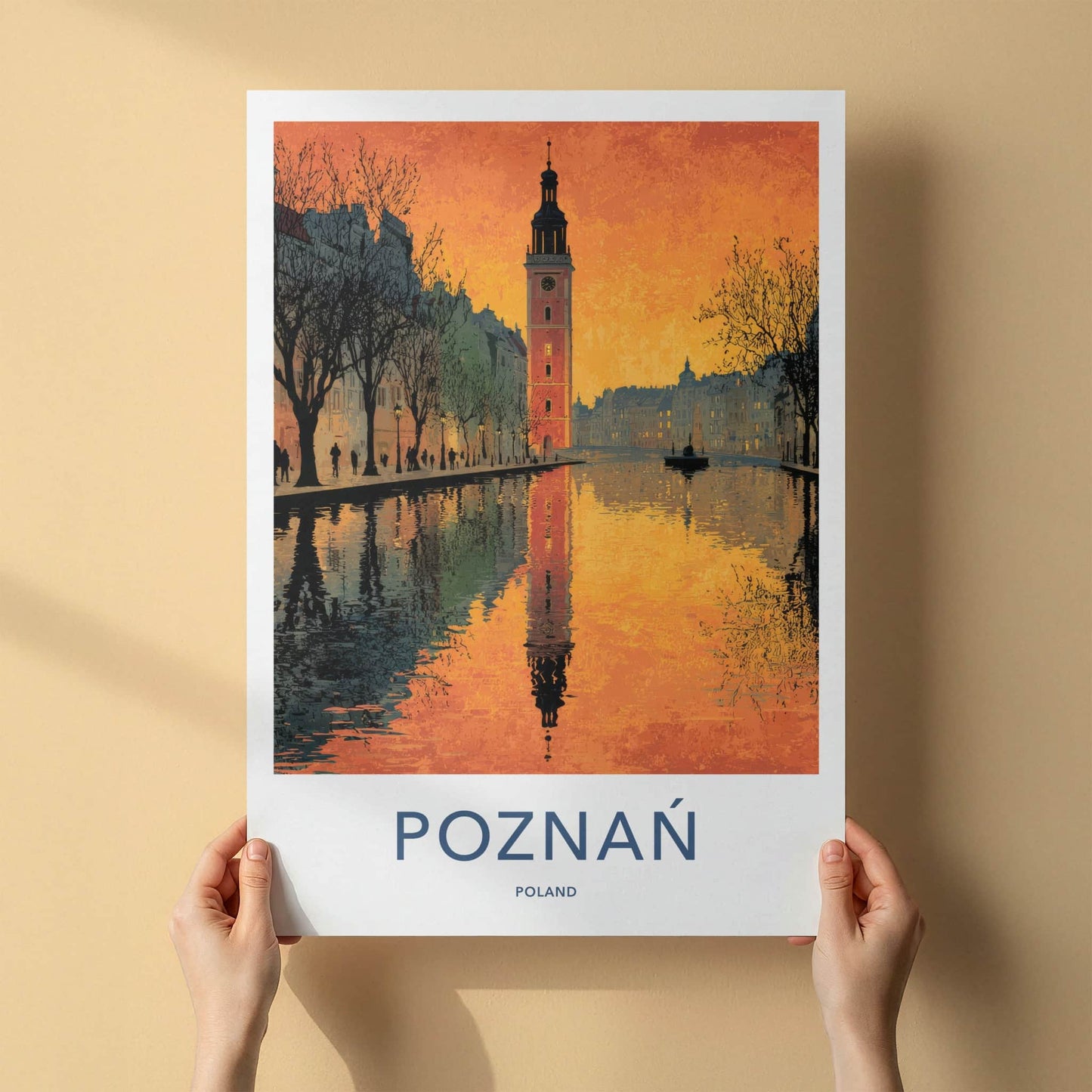 Poznan Poster - Poland Travel Art - Historic Tower River Home Decor