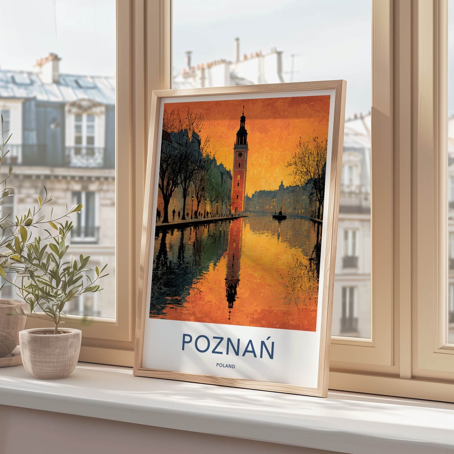 Poznan Poster - Poland Travel Art - Historic Tower River Home Decor