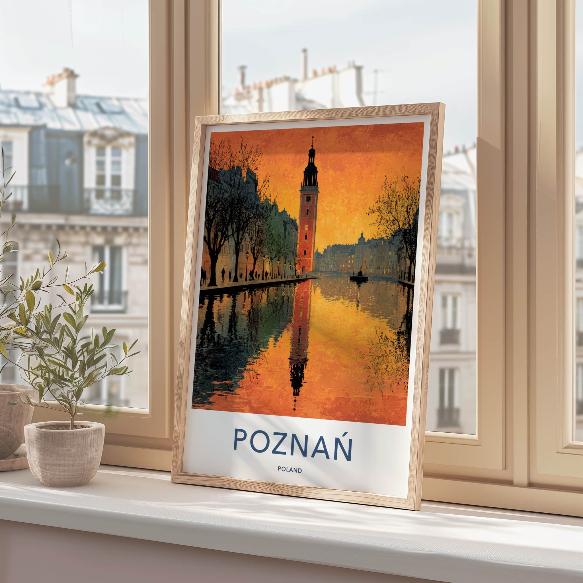Poznan Poster - Poland Travel Art - Historic Tower River Home Decor