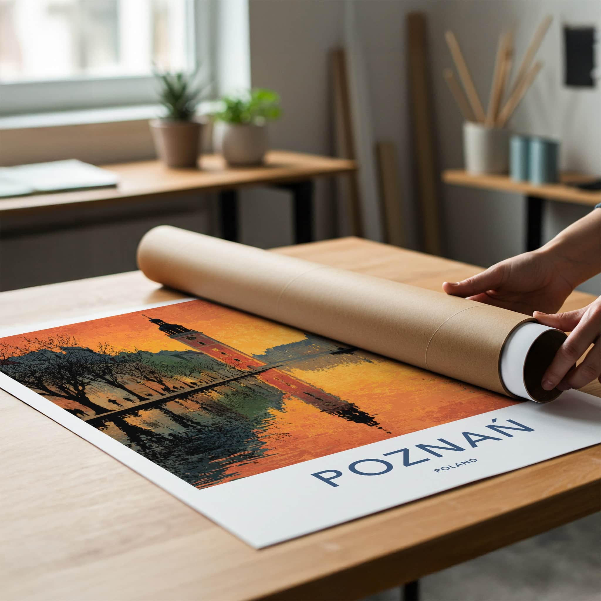 Poznan Poster - Poland Travel Art - Historic Tower River Home Decor