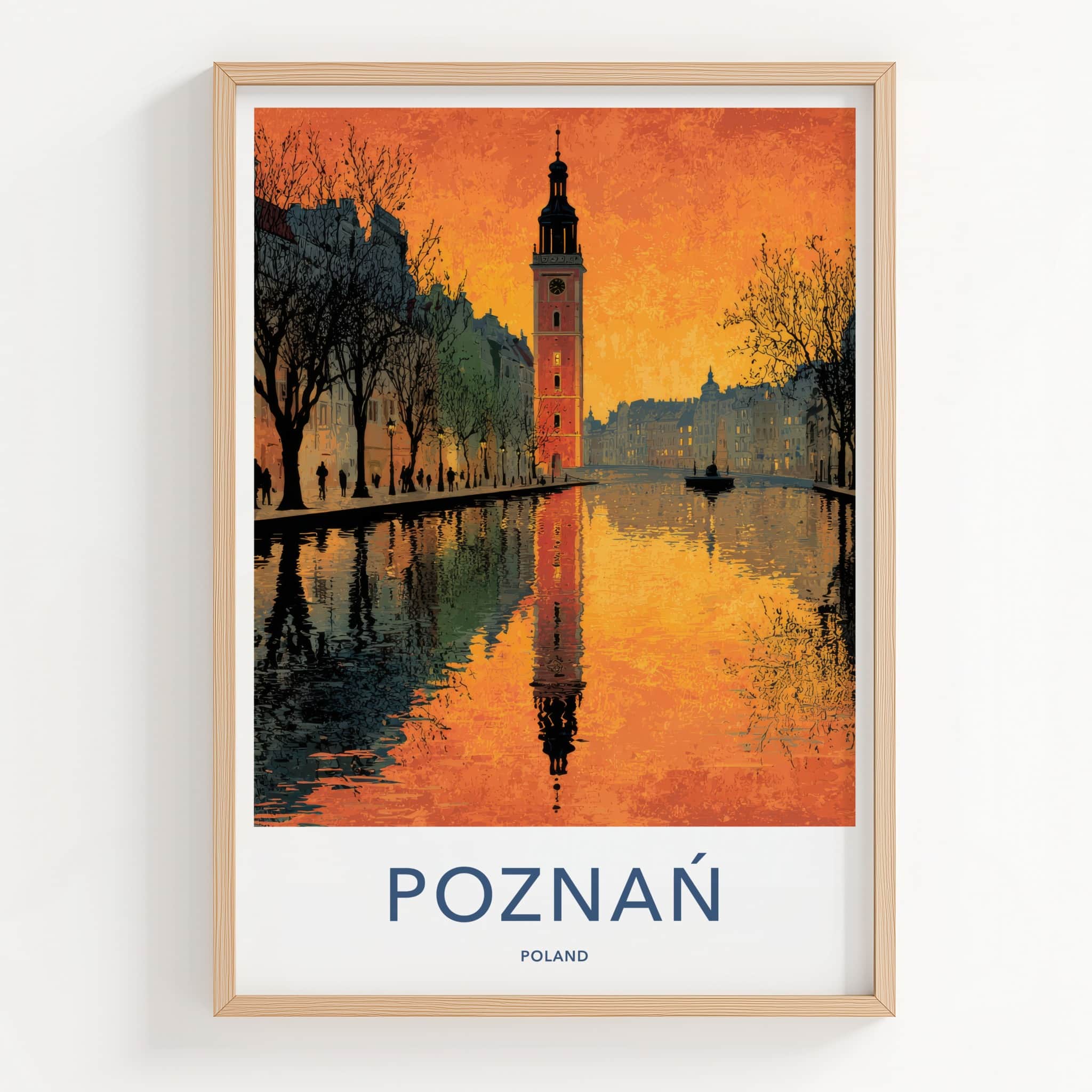 Poznan Poster - Poland Travel Art - Historic Tower River Home Decor