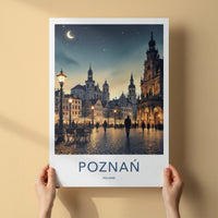 Poznan Poster - Poland Travel Art - Illuminated City Square Home Decor