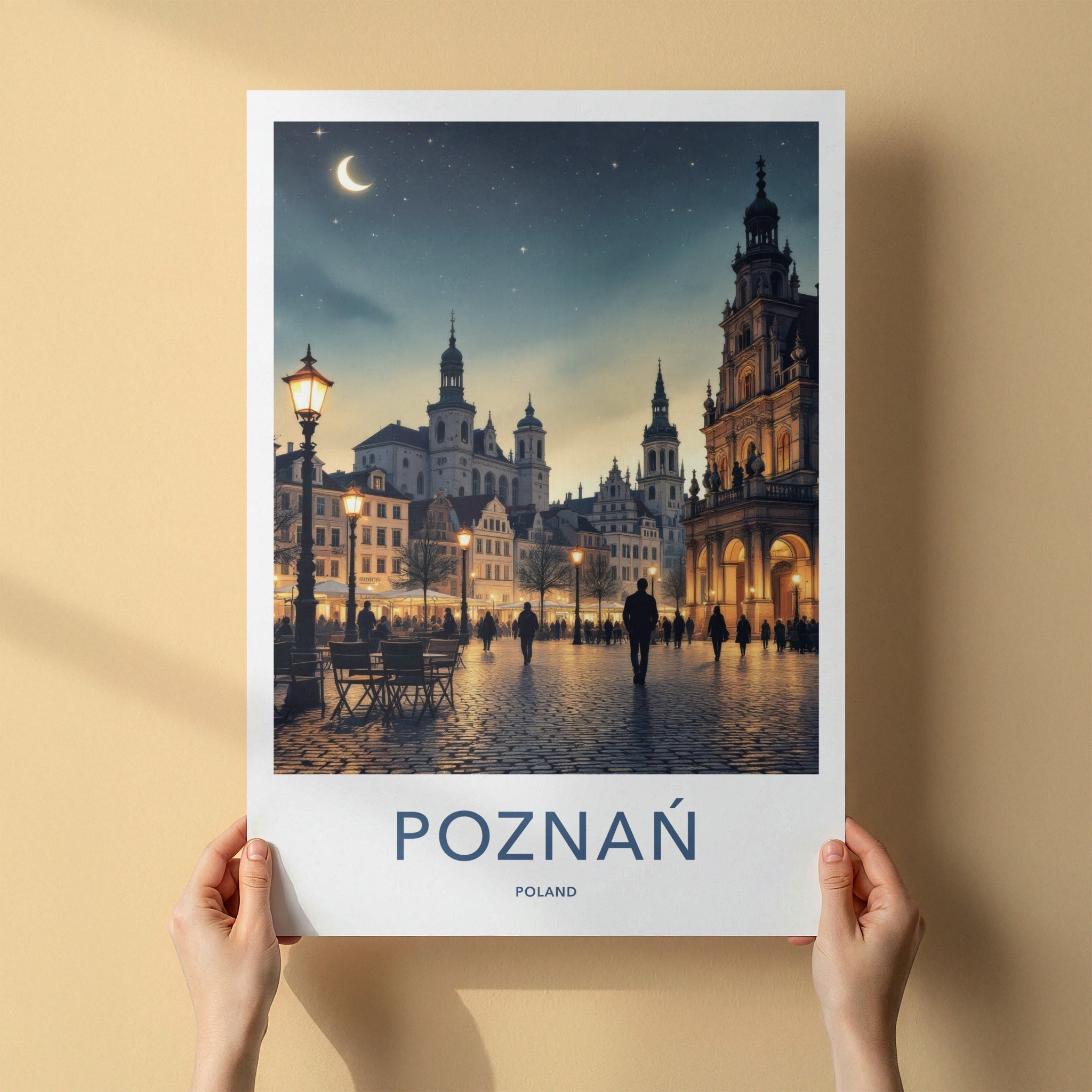 Poznan Poster - Poland Travel Art - Illuminated City Square Home Decor