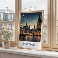 Poznan Poster - Poland Travel Art - Illuminated City Square Home Decor