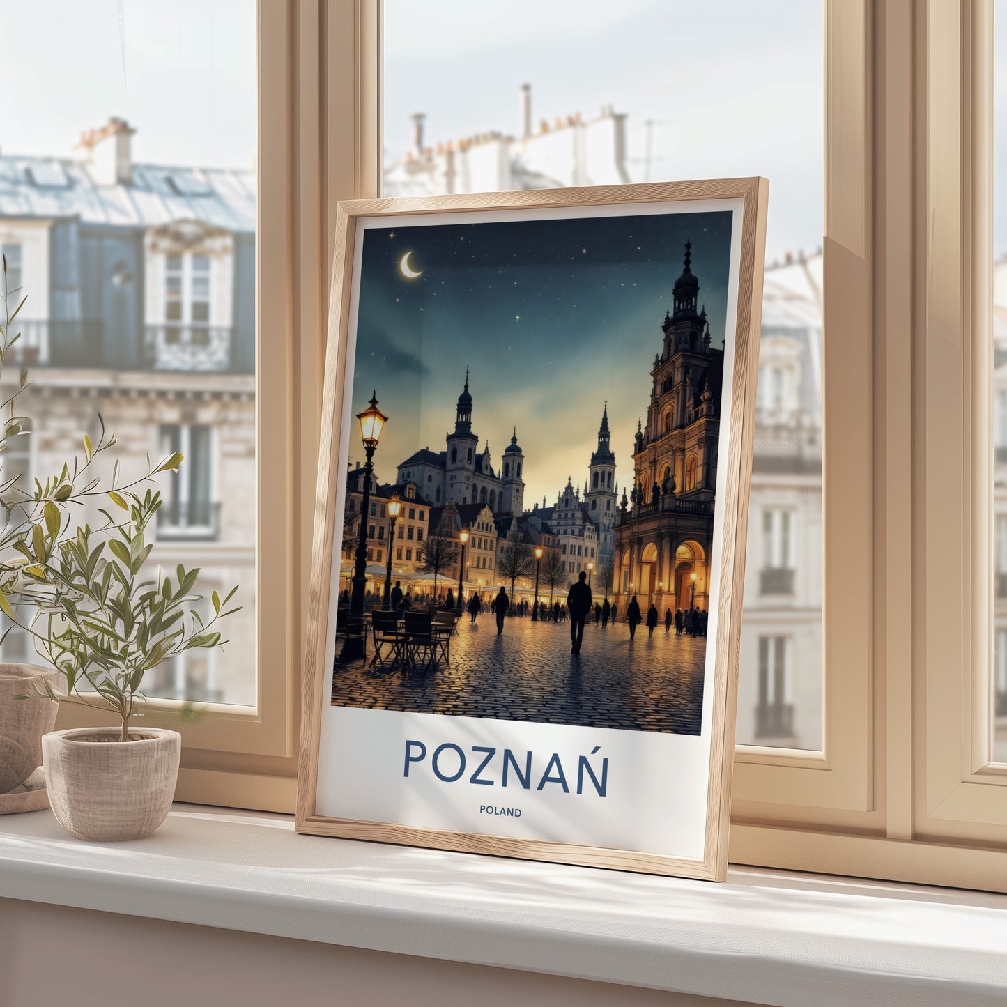 Poznan Poster - Poland Travel Art - Illuminated City Square Home Decor