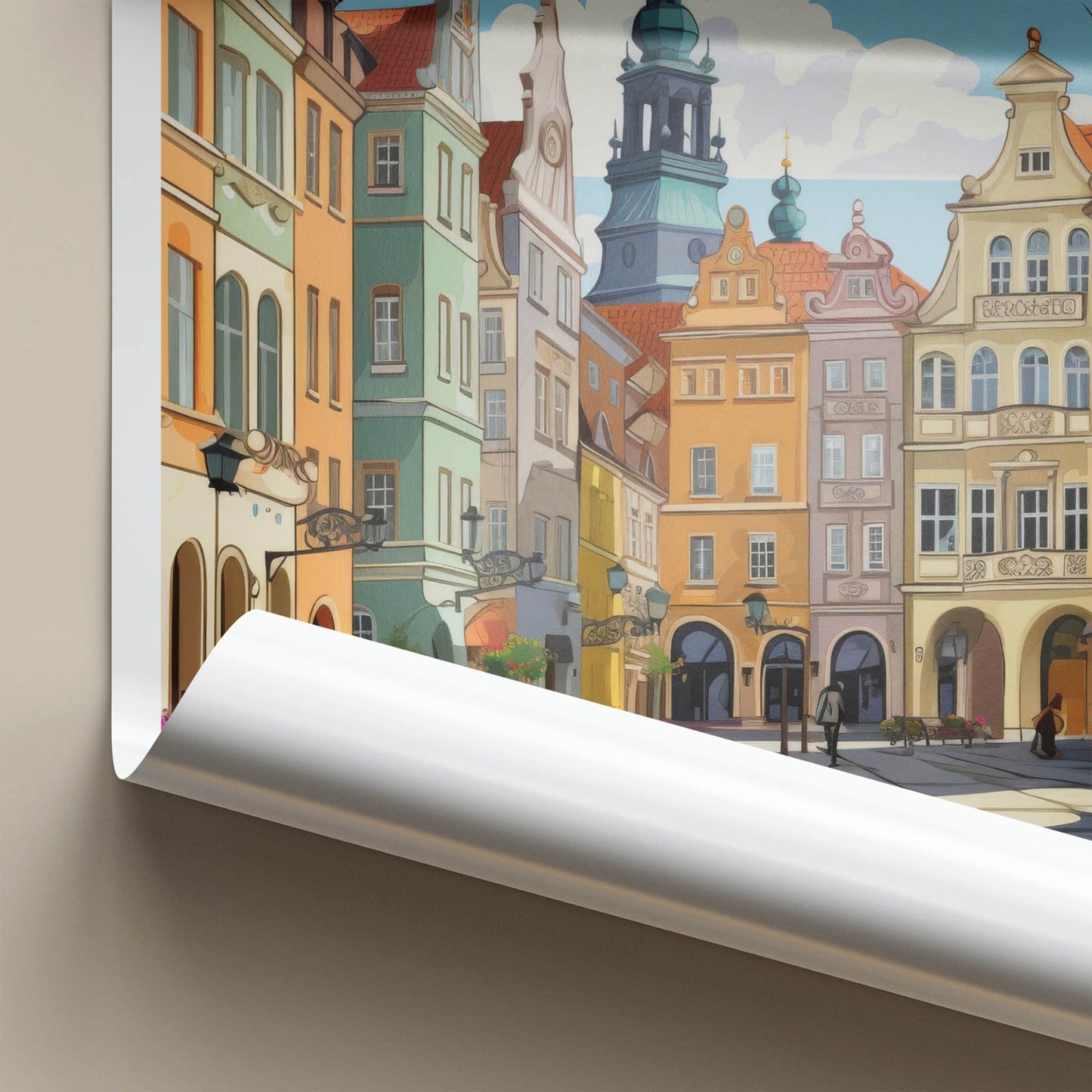 Poznan Poster - Poland Travel Art - Vibrant Buildings Tower Home Decor