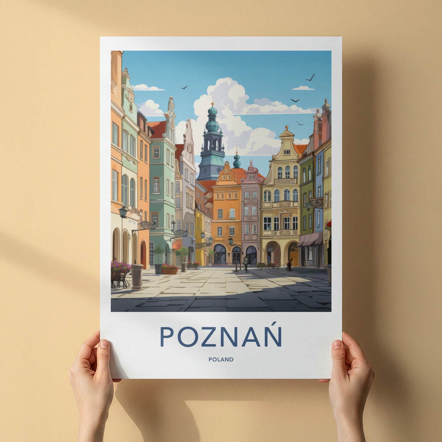 Poznan Poster - Poland Travel Art - Vibrant Buildings Tower Home Decor