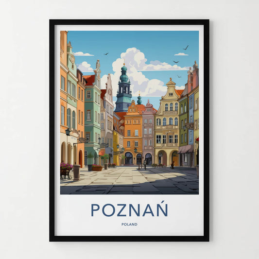 Poznan Poster - Poland Travel Art - Vibrant Buildings Tower Home Decor
