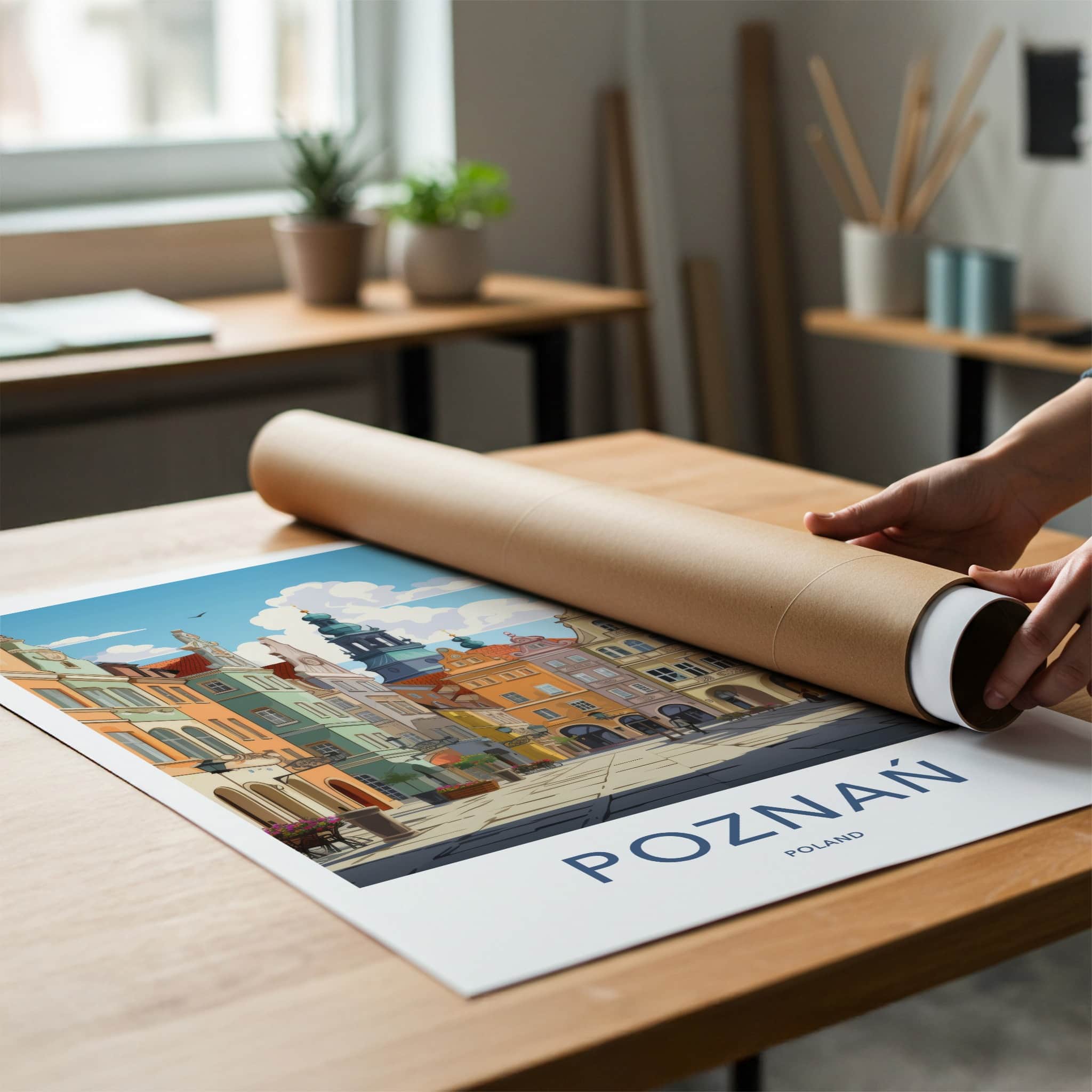 Poznan Poster - Poland Travel Art - Vibrant Buildings Tower Home Decor