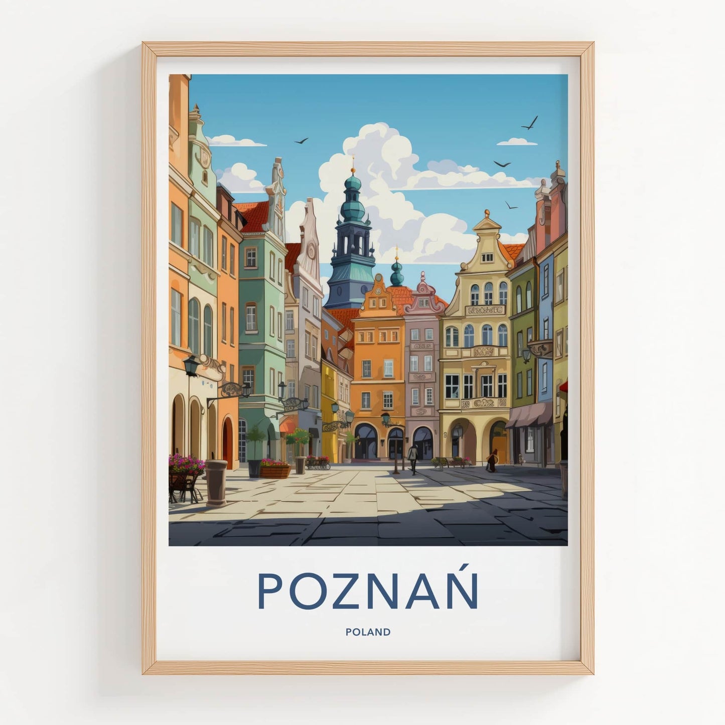 Poznan Poster - Poland Travel Art - Vibrant Buildings Tower Home Decor
