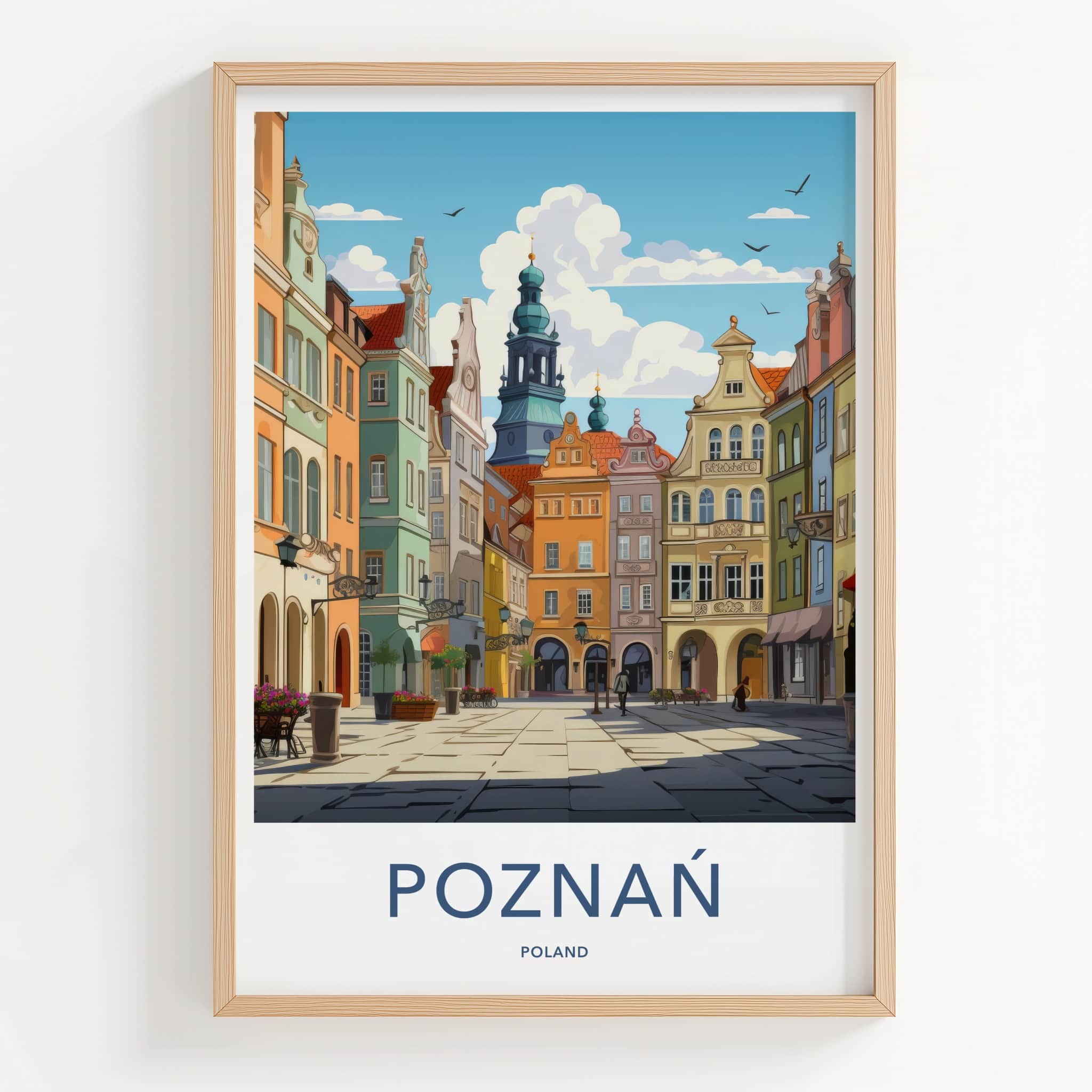Poznan Poster - Poland Travel Art - Vibrant Buildings Tower Home Decor