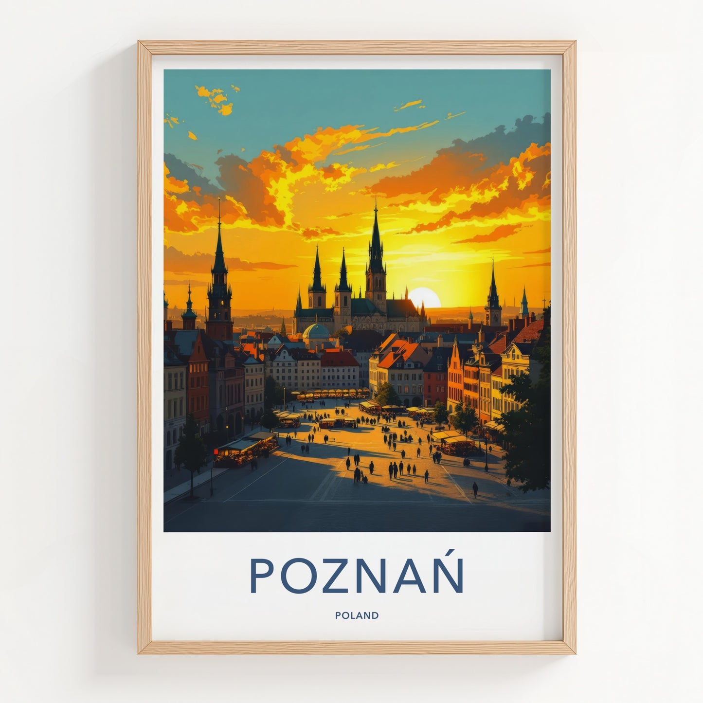Poznan Poster - Poland Travel Art - Vibrant Market Sunset Wall Decor