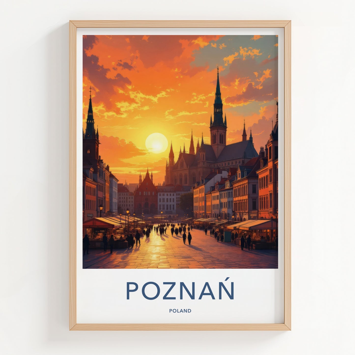 Poznan Poster - Poland Travel Print - Golden Sunset Cityscape Home Decor