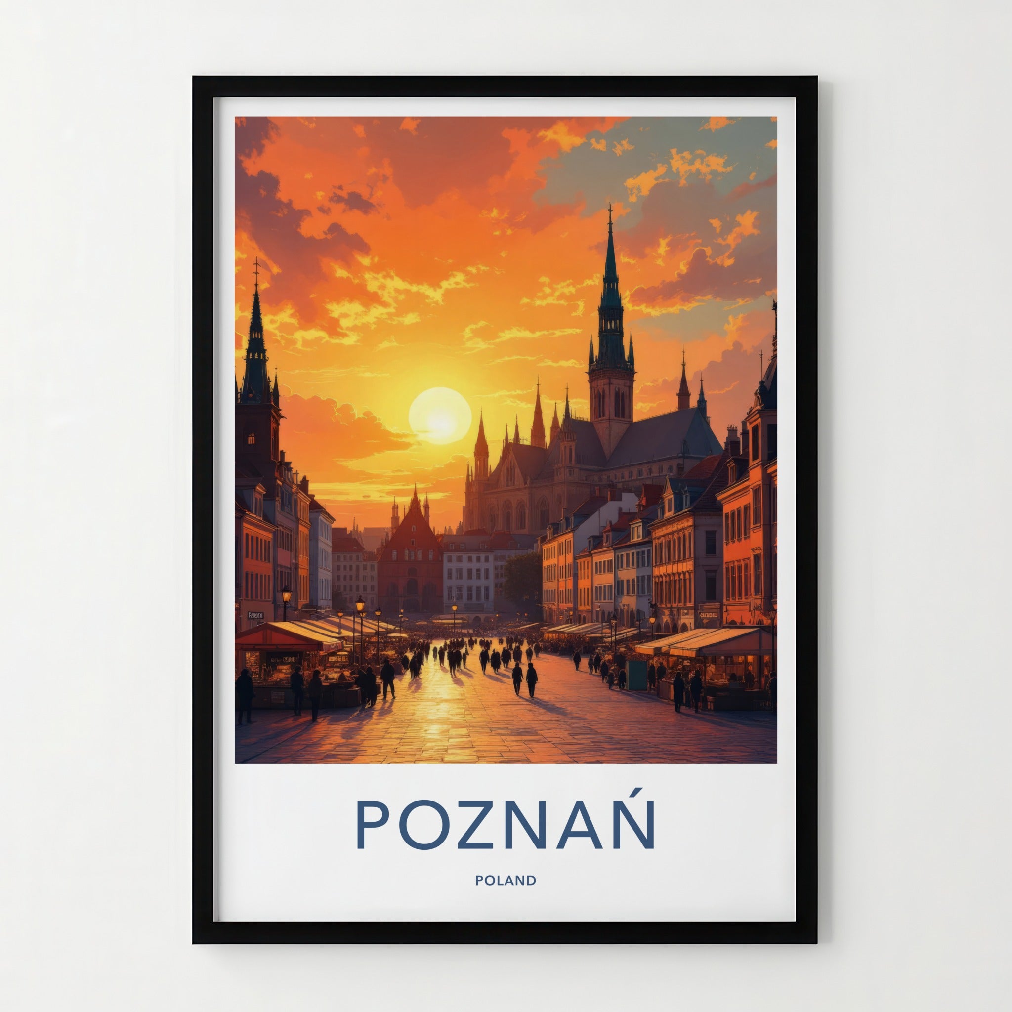 Poznan Poster - Poland Travel Print - Golden Sunset Cityscape Home Decor
