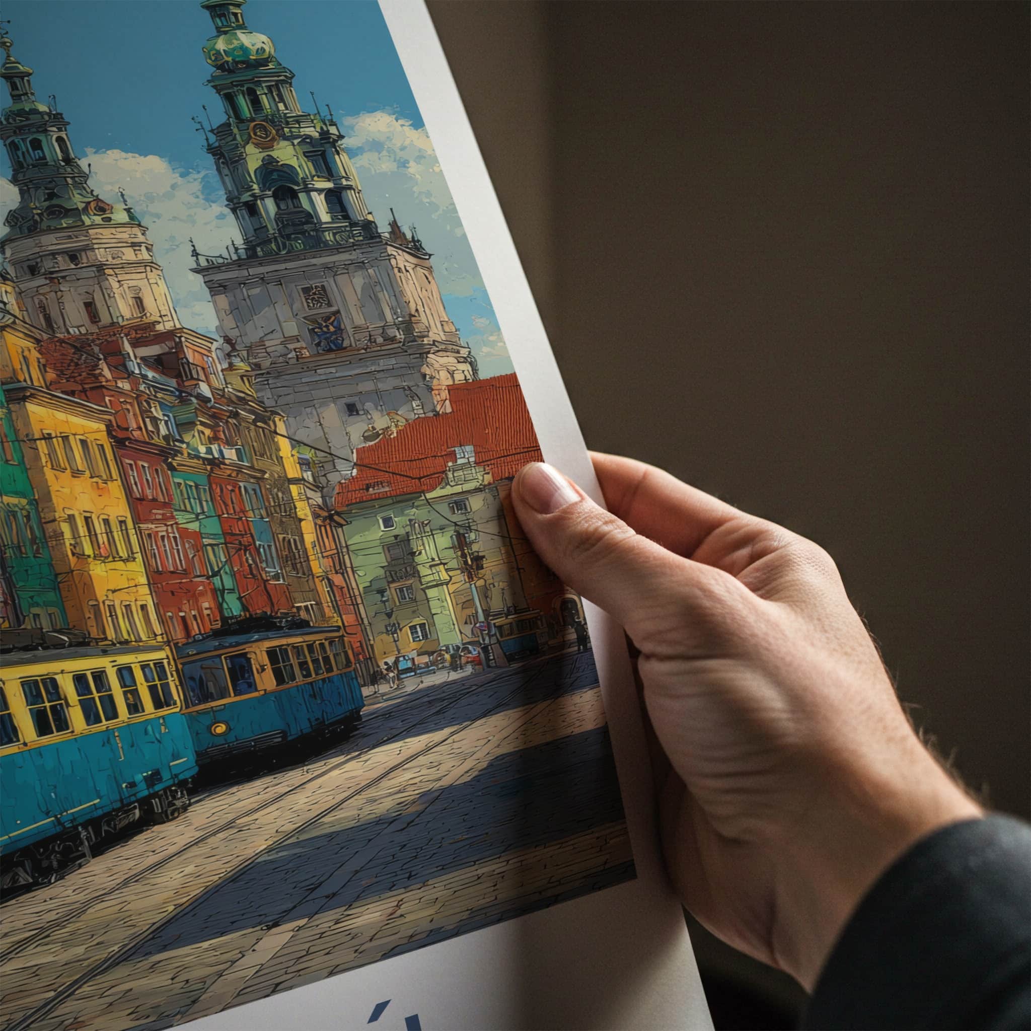 Poznan Poster - Poland Wall Art - Vibrant City Trams Home Decor
