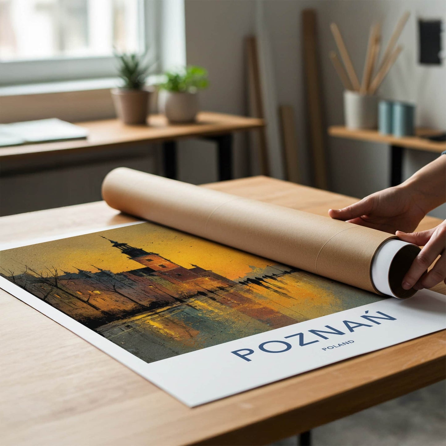 Poznan Poster - Poland Wall Art - Wet Street Reflections Home Decor