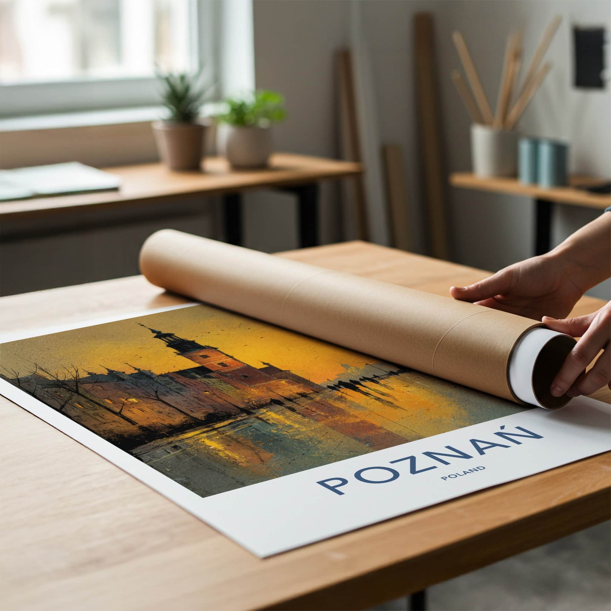 Poznan Poster - Poland Wall Art - Wet Street Reflections Home Decor