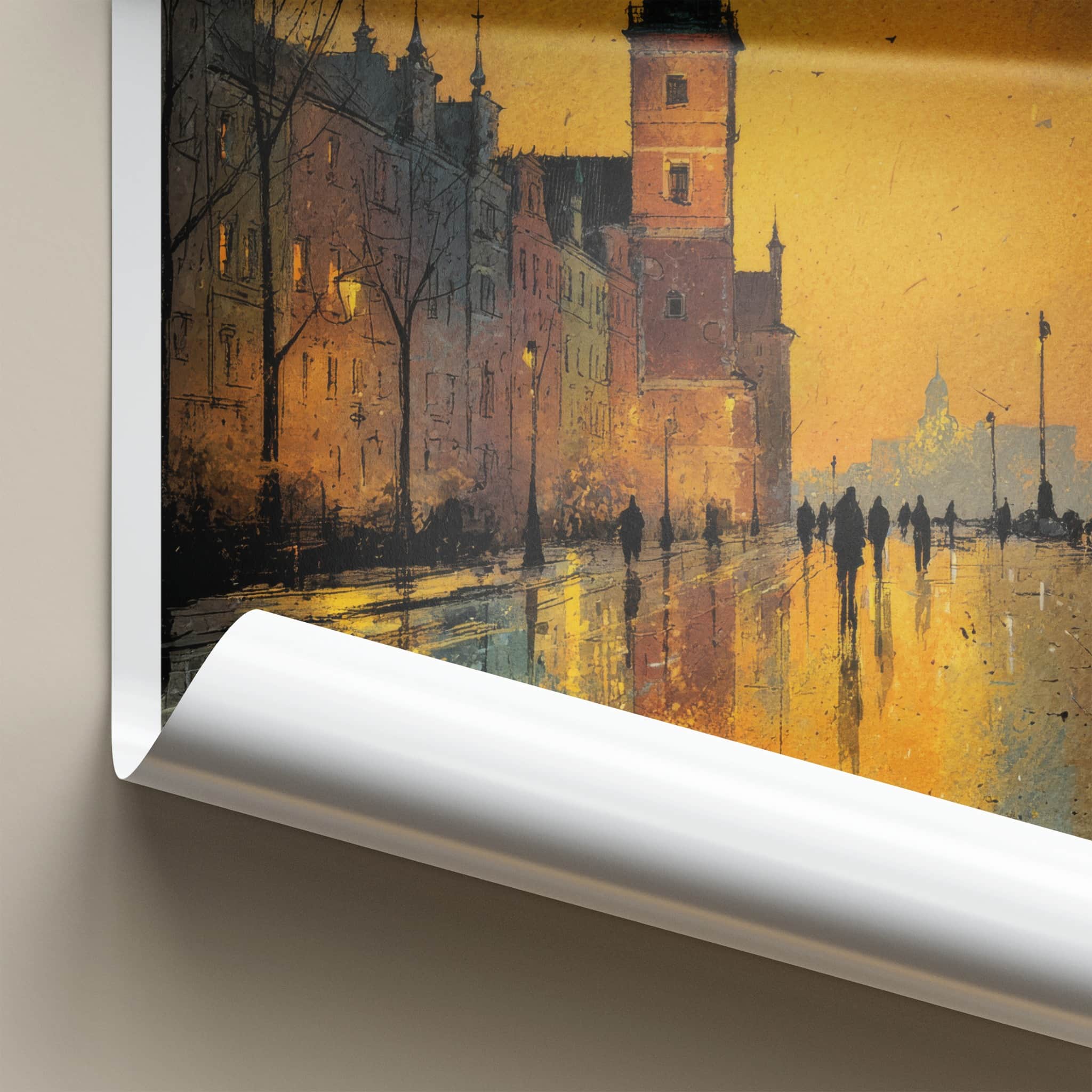 Poznan Poster - Poland Wall Art - Wet Street Reflections Home Decor