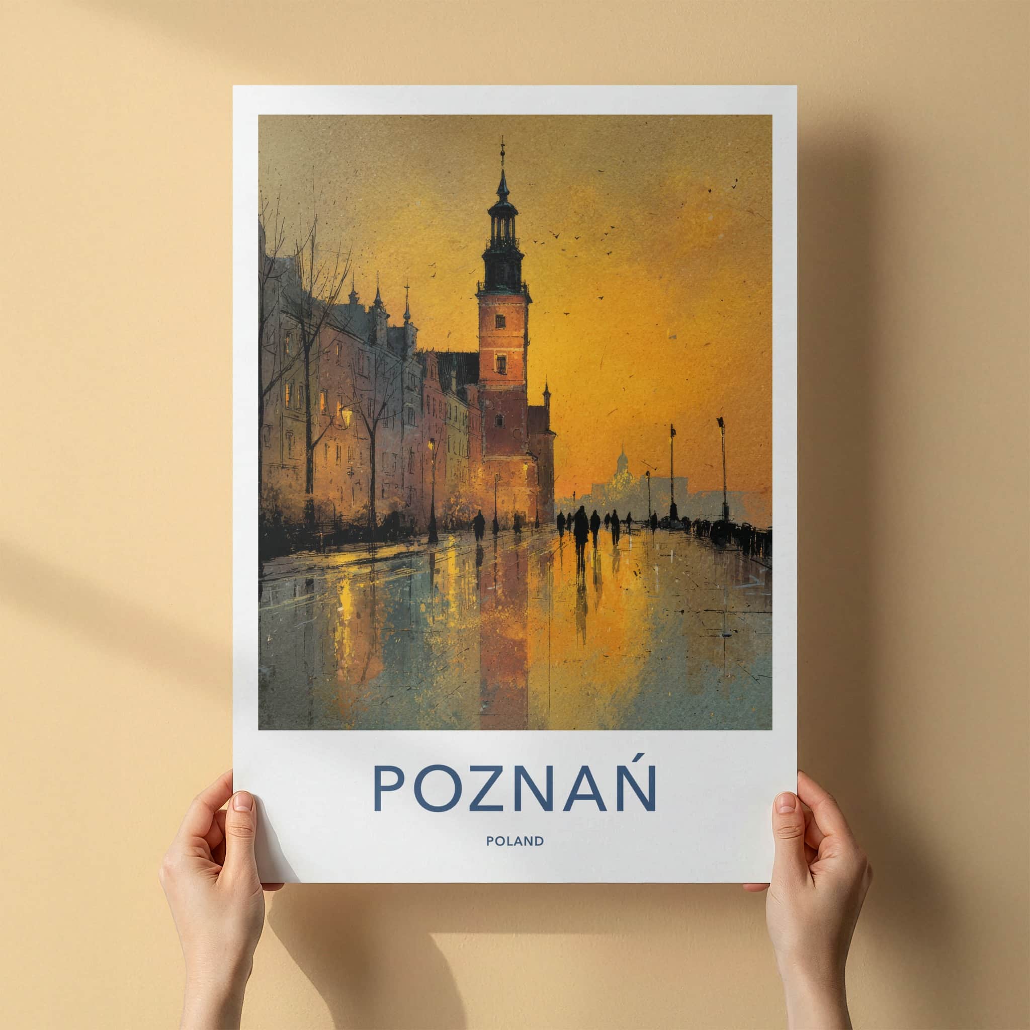 Poznan Poster - Poland Wall Art - Wet Street Reflections Home Decor