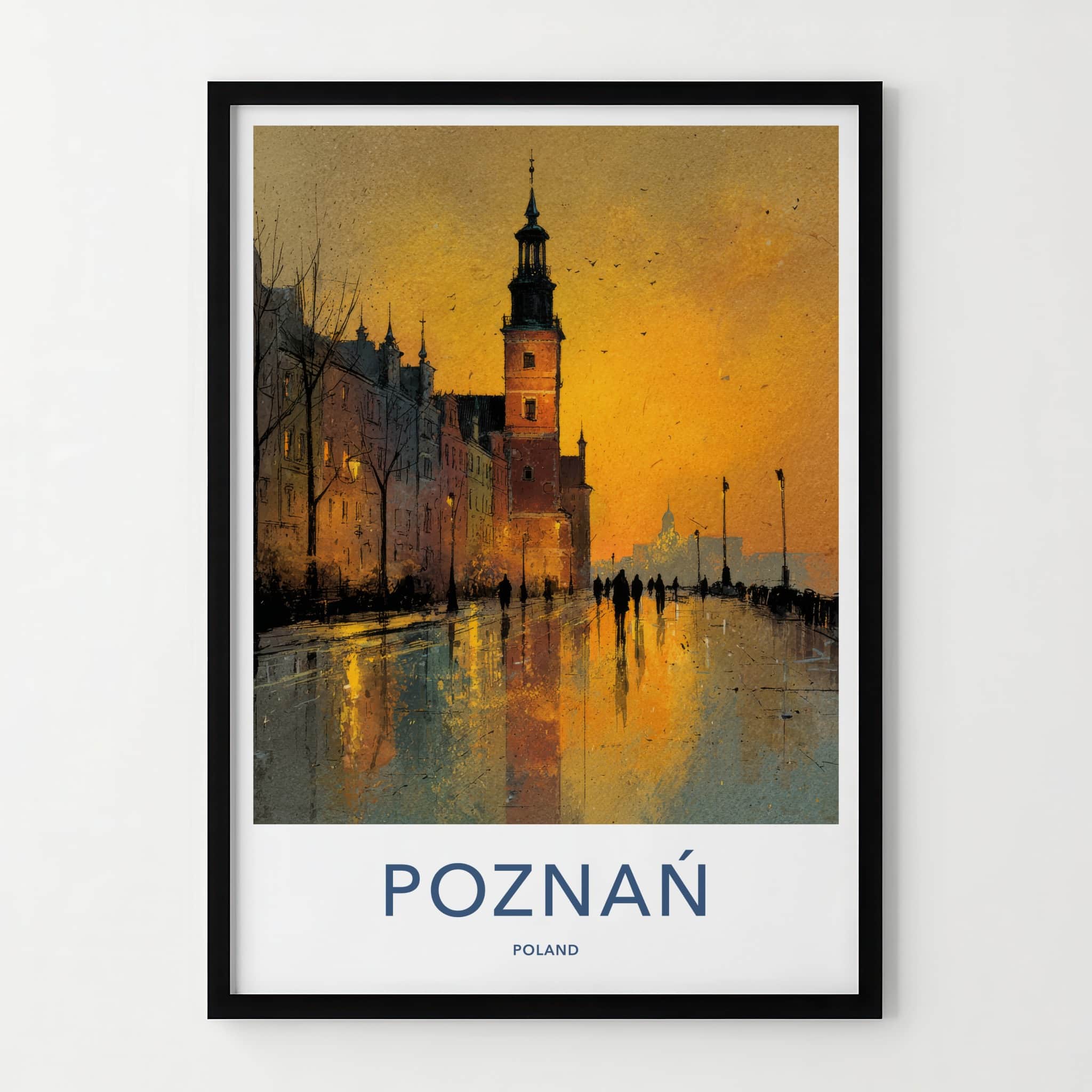 Poznan Poster - Poland Wall Art - Wet Street Reflections Home Decor