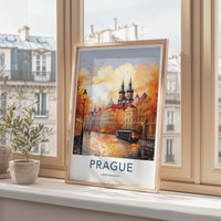 Prague Poster - Czech Republic Travel Art - Autumn City Tram Home Decor
