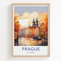 Prague Poster - Czech Republic Travel Art - Autumn City Tram Home Decor