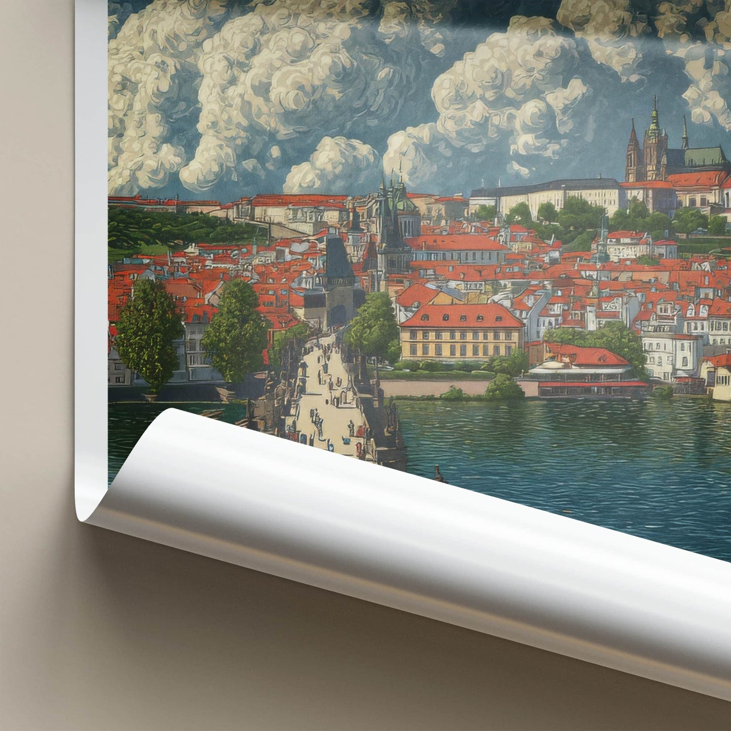 Prague Poster - Czech Republic Travel Art Cityscape Bridge Home Decor