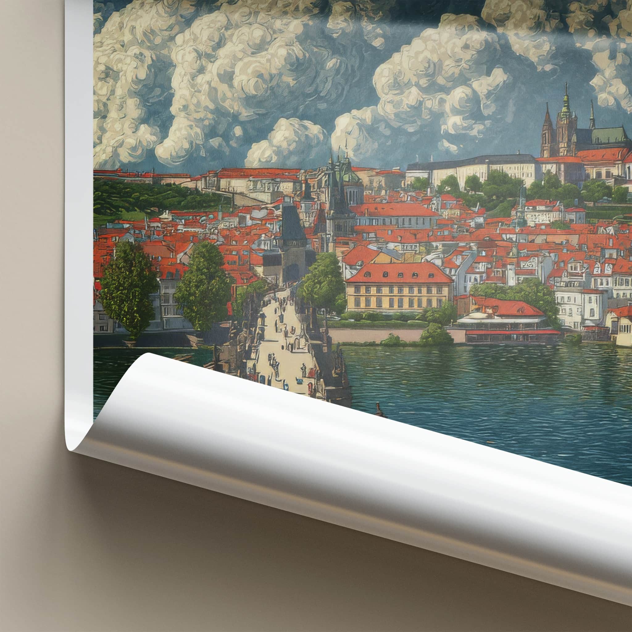 Prague Poster - Czech Republic Travel Art Cityscape Bridge Home Decor