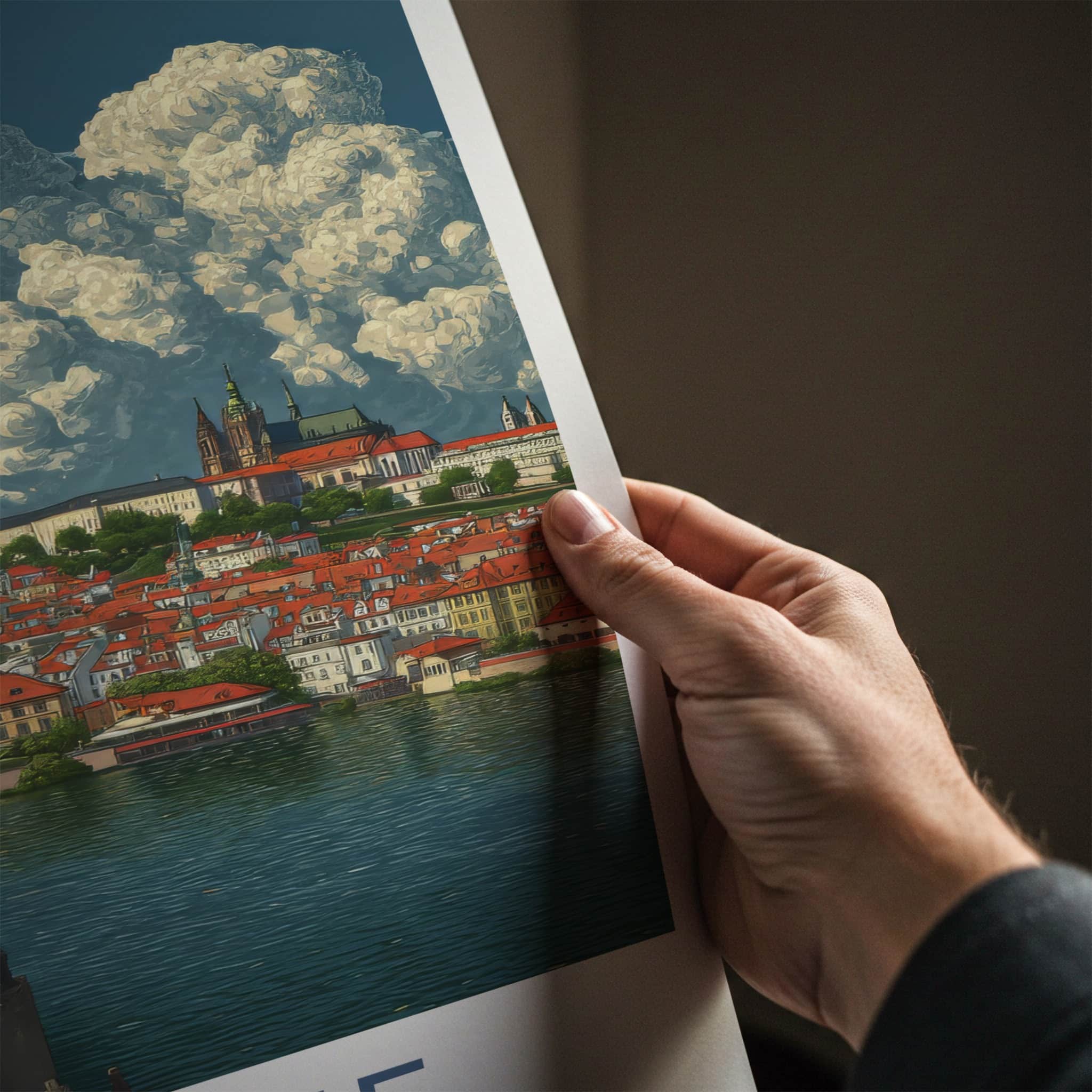 Prague Poster - Czech Republic Travel Art Cityscape Bridge Home Decor