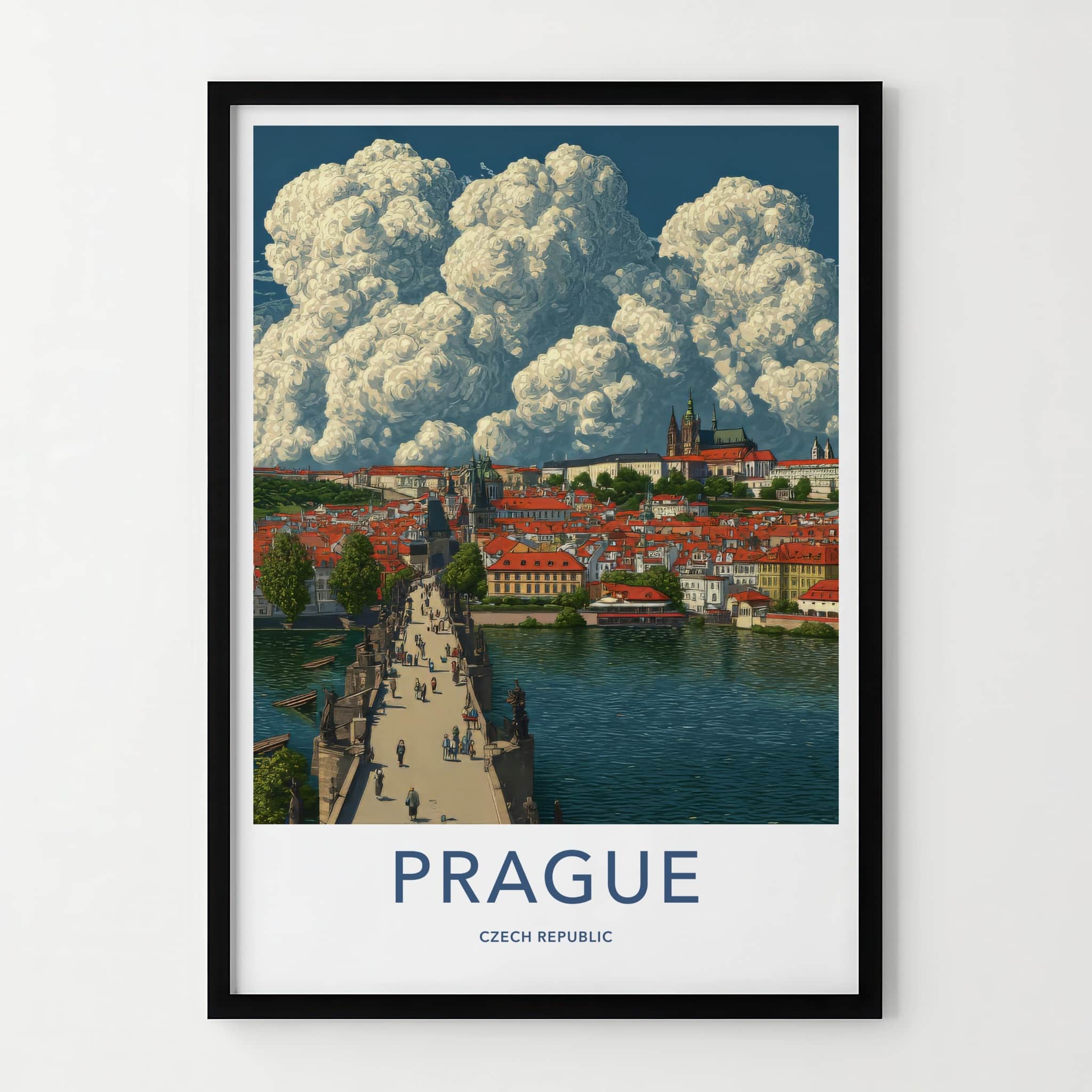 Prague Poster - Czech Republic Travel Art Cityscape Bridge Home Decor