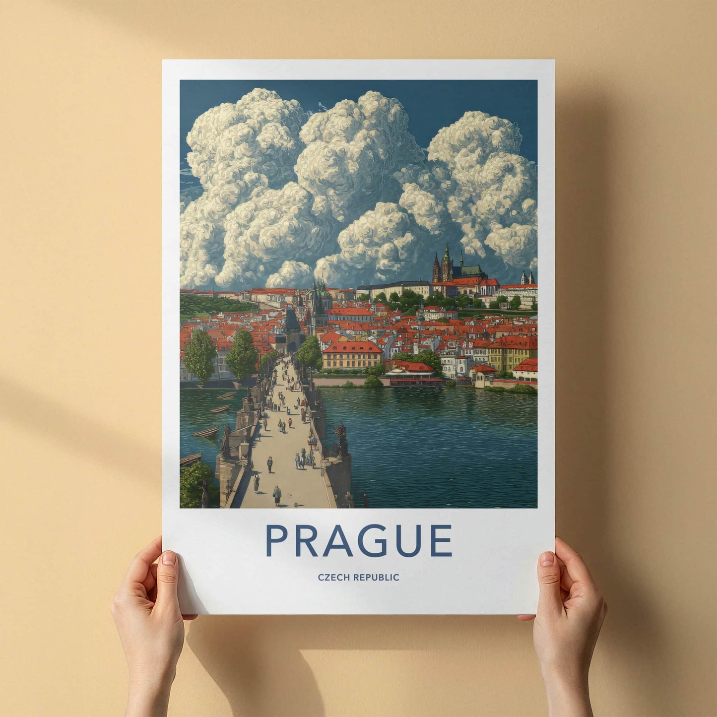Prague Poster - Czech Republic Travel Art Cityscape Bridge Home Decor