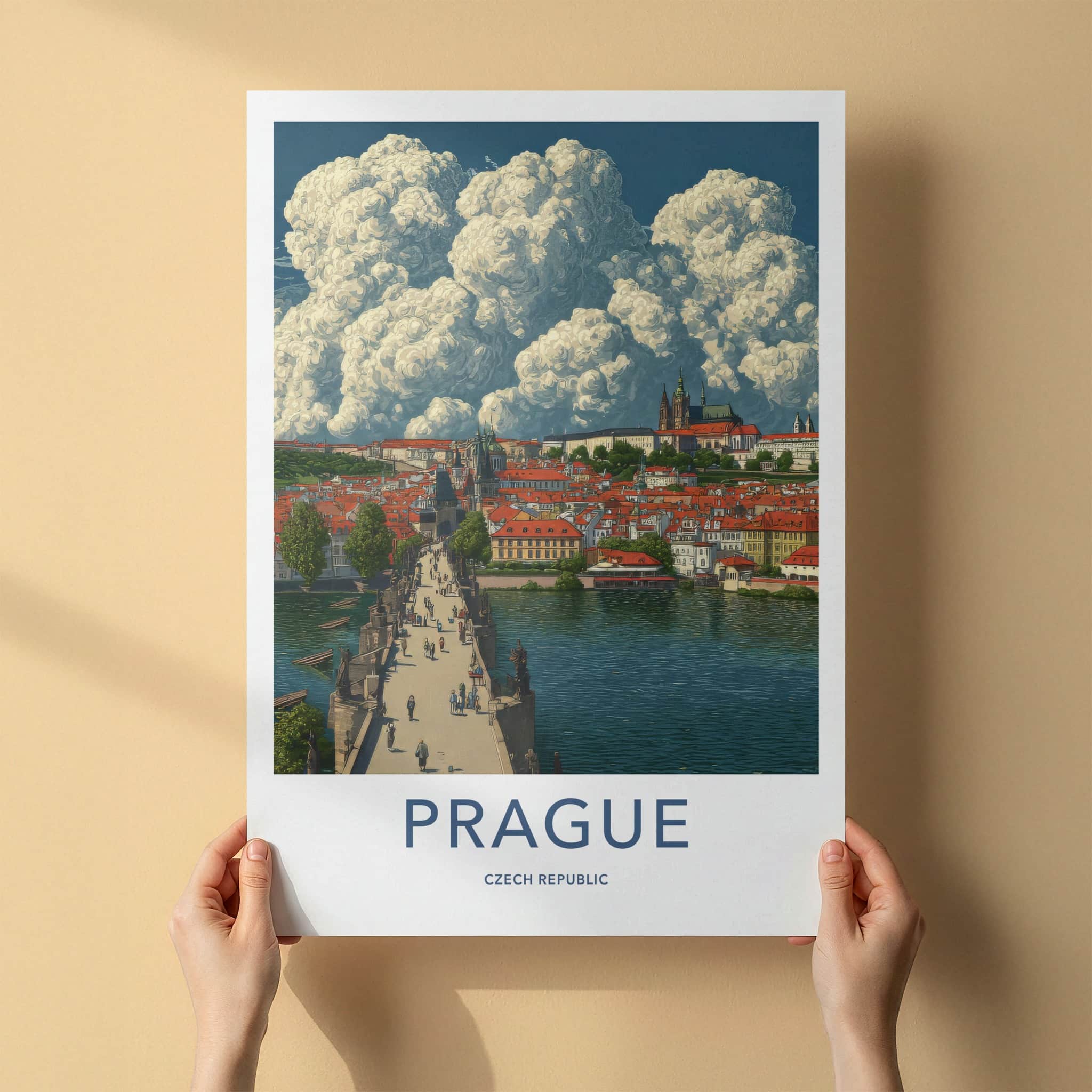 Prague Poster - Czech Republic Travel Art Cityscape Bridge Home Decor