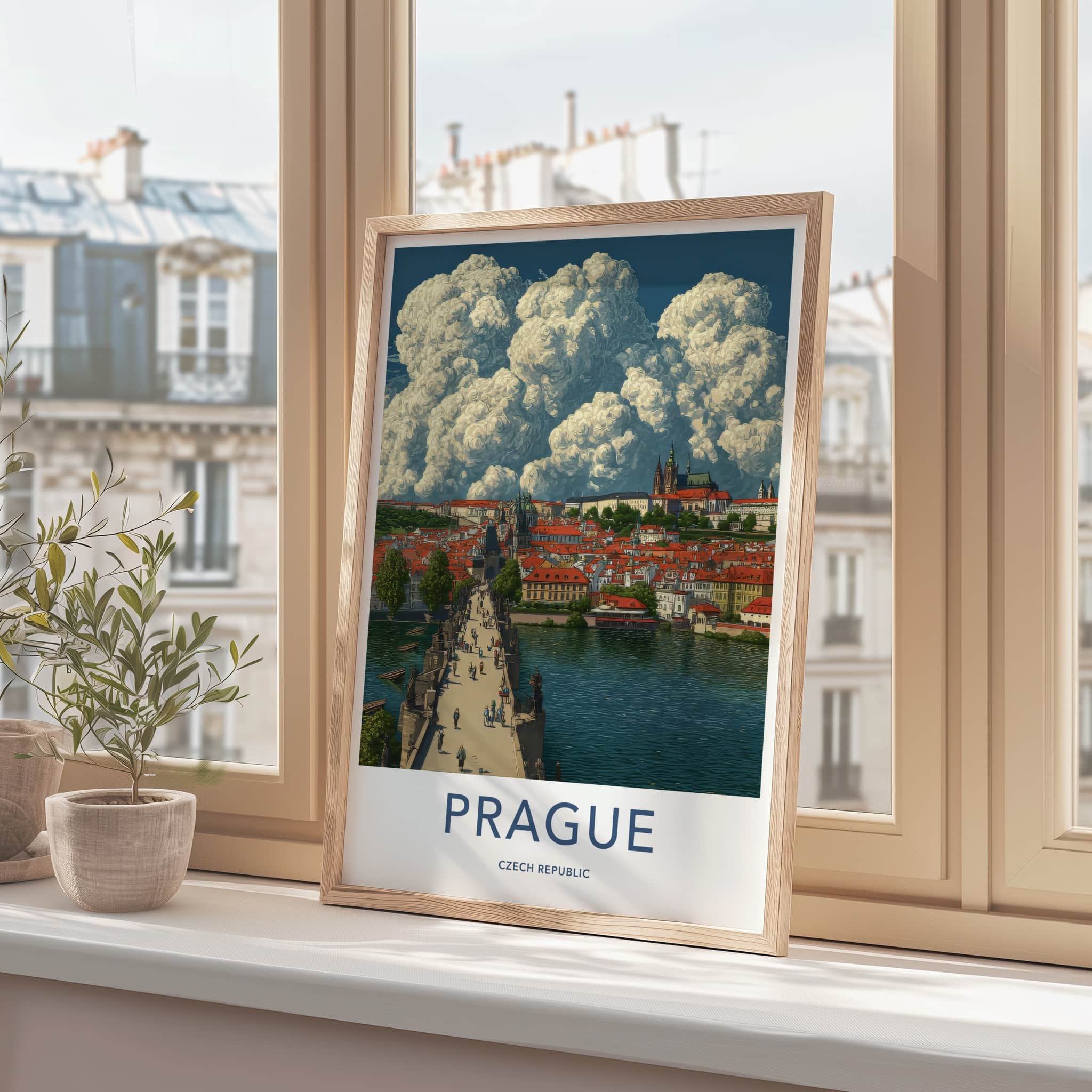 Prague Poster - Czech Republic Travel Art Cityscape Bridge Home Decor