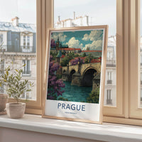 Prague Poster - Czech Republic Travel Art River Bridge Art Print