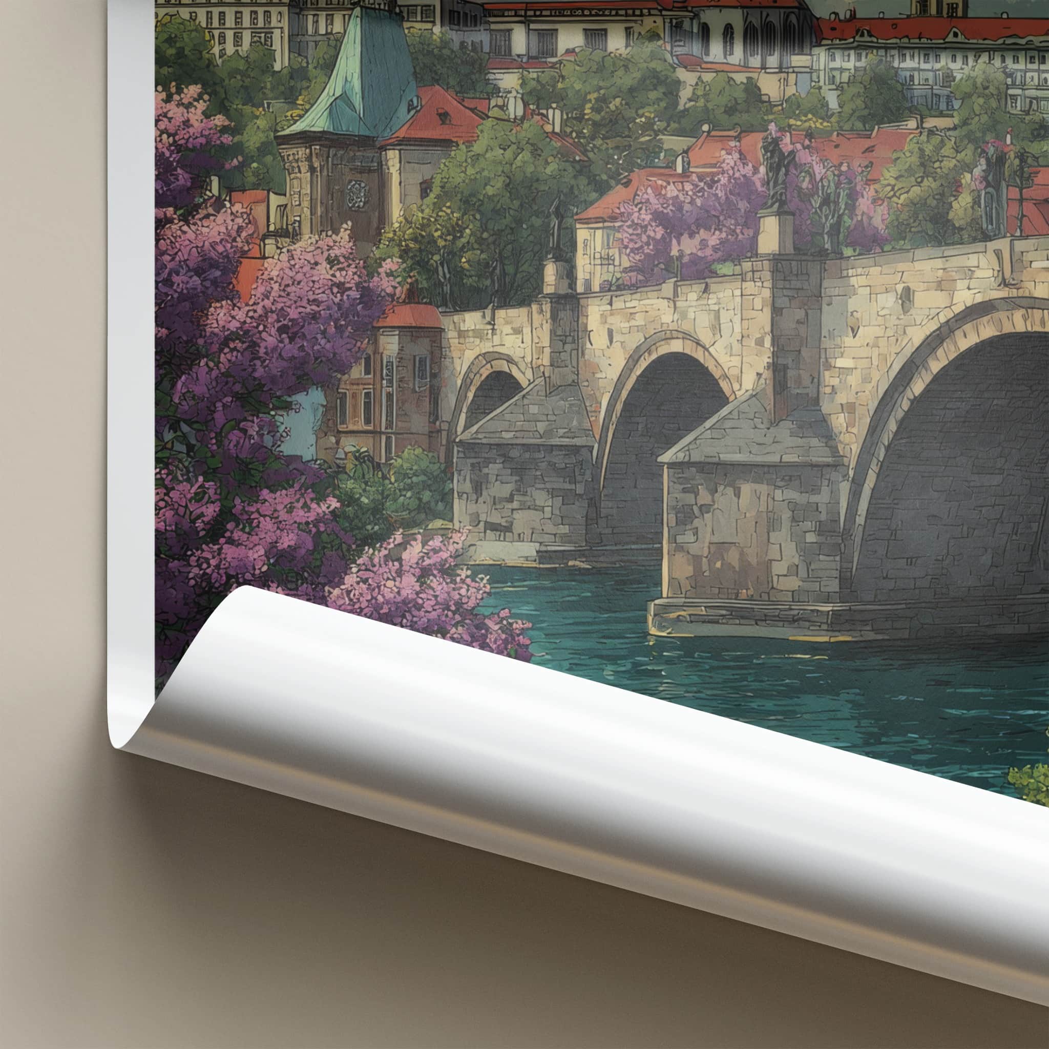 Prague Poster - Czech Republic Travel Art River Bridge Art Print