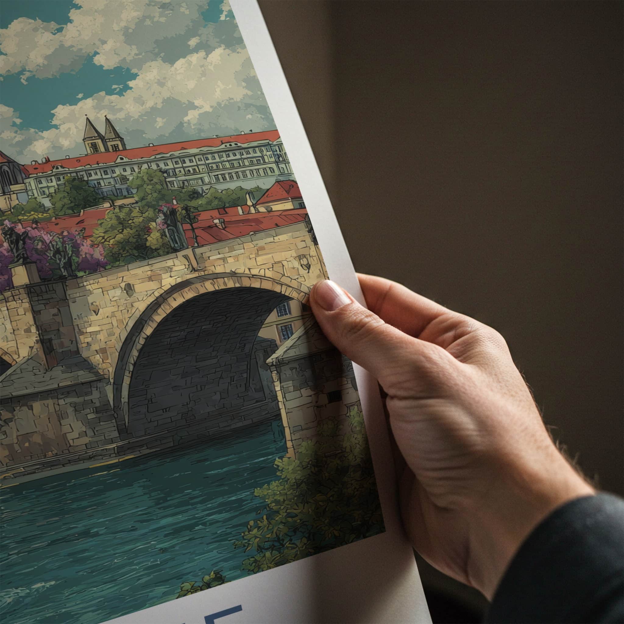 Prague Poster - Czech Republic Travel Art River Bridge Art Print