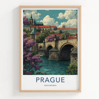 Prague Poster - Czech Republic Travel Art River Bridge Art Print