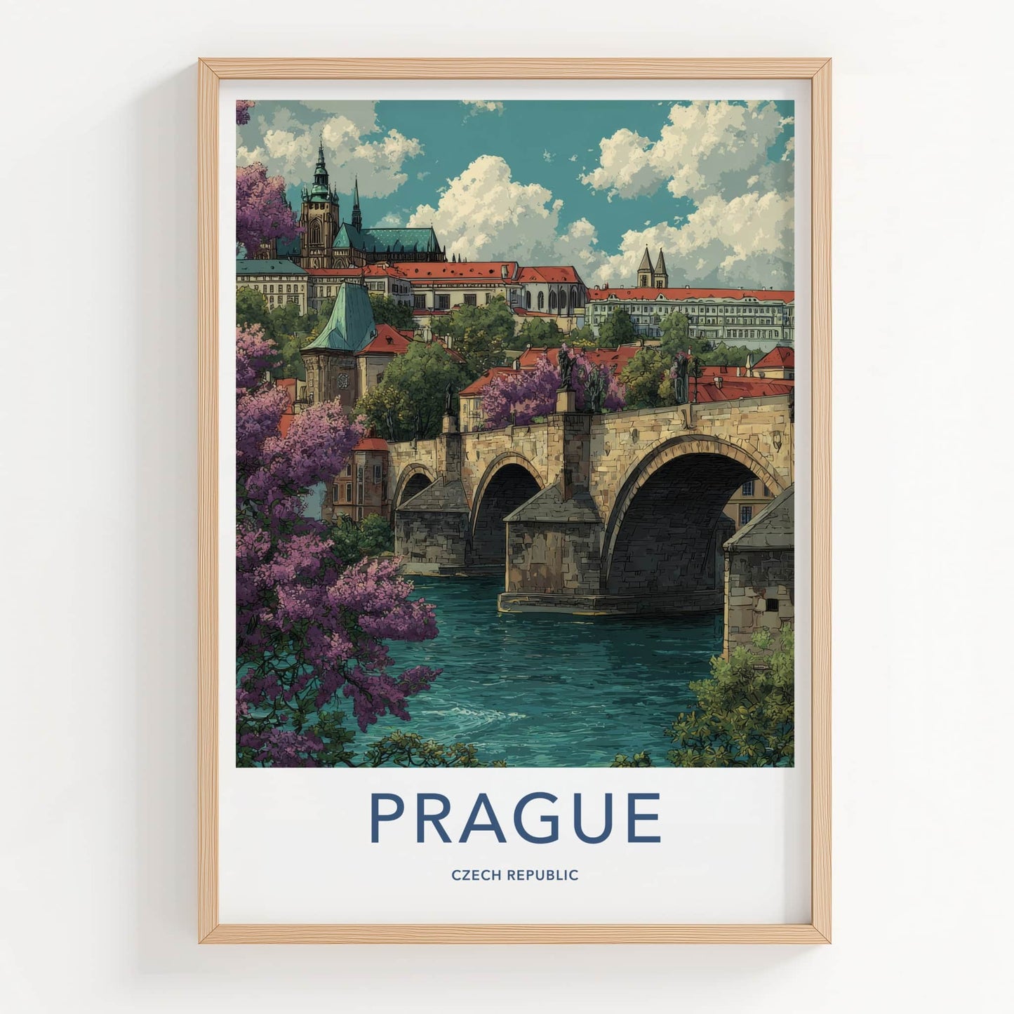 Prague Poster - Czech Republic Travel Art River Bridge Art Print