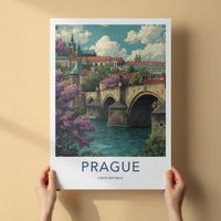 Prague Poster - Czech Republic Travel Art River Bridge Art Print
