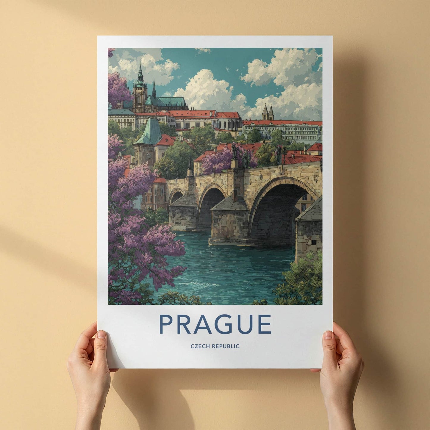 Prague Poster - Czech Republic Travel Art River Bridge Art Print