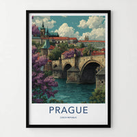 Prague Poster - Czech Republic Travel Art River Bridge Art Print